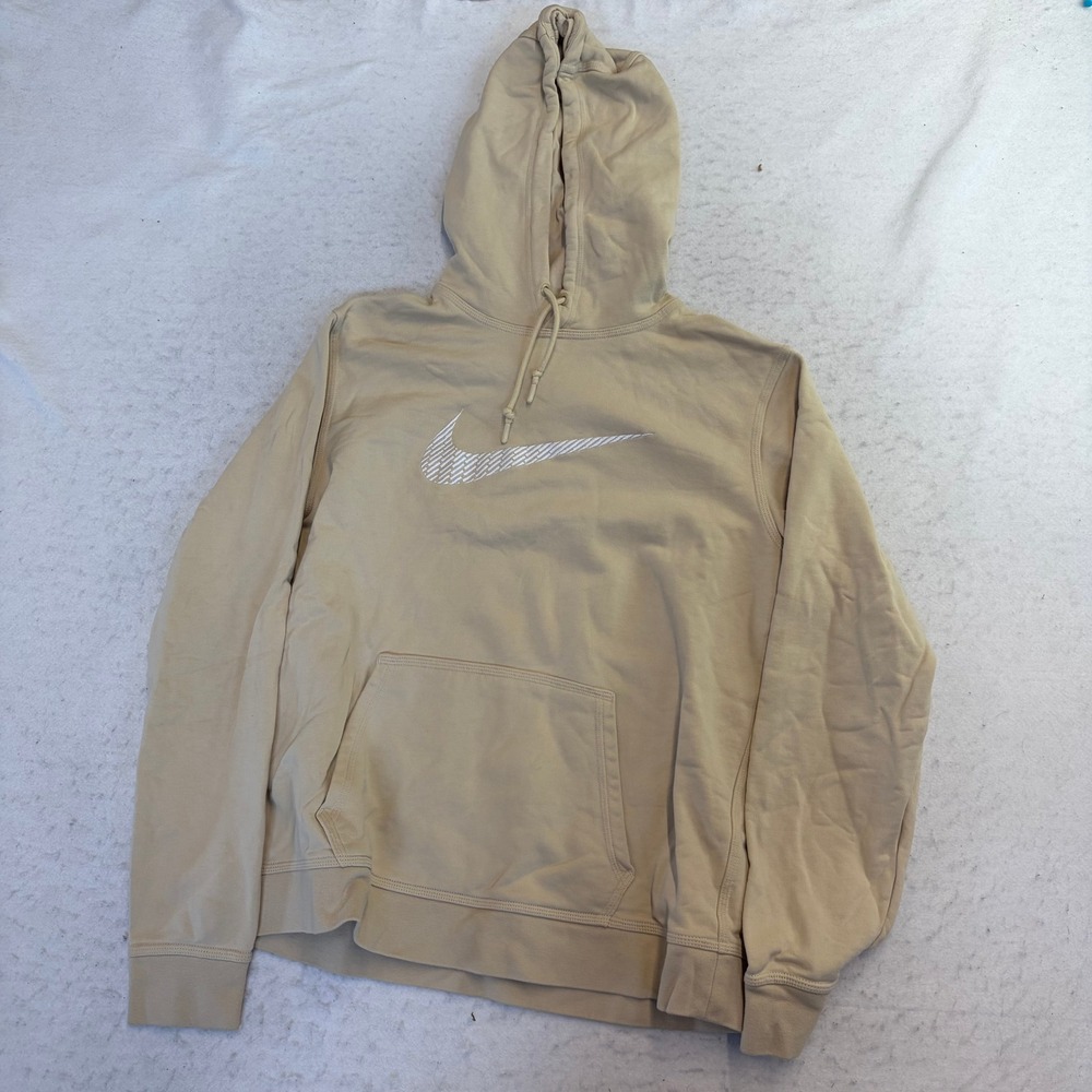 Nike Pullover Hoodie Mens Large Tan Swoosh Graphic Fleece